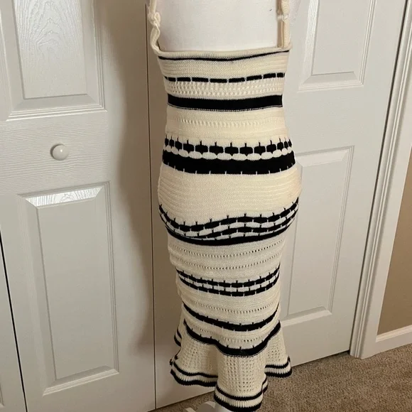 SHEIN Cream and Black Striped Crochet Midi Dress - Picture 8 of 15